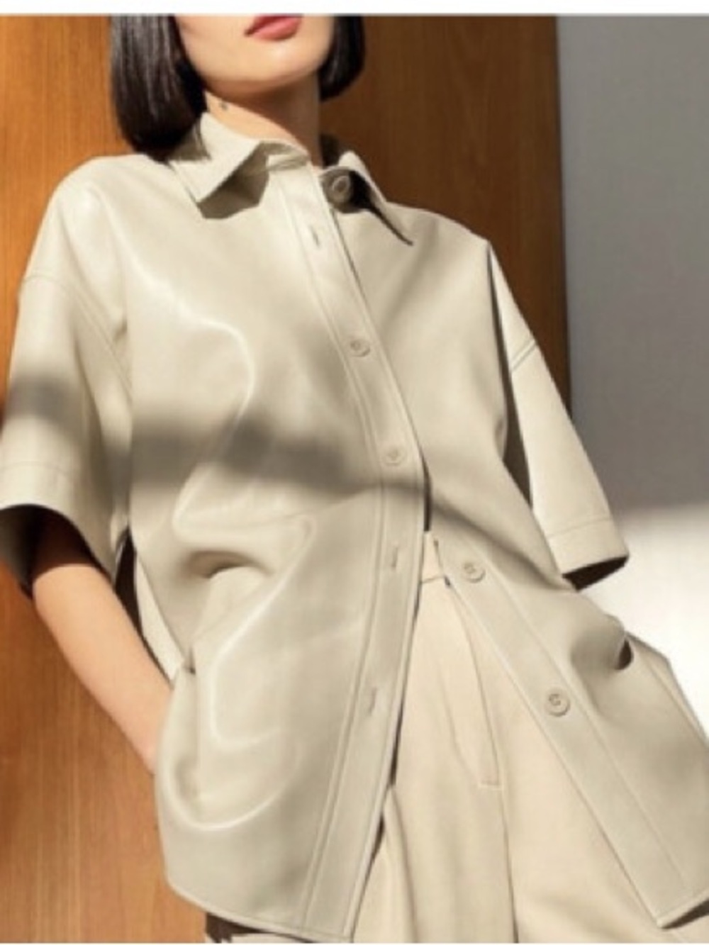 Aritzia Babaton Short Sleeve Leather Shirt - NWT 2XS